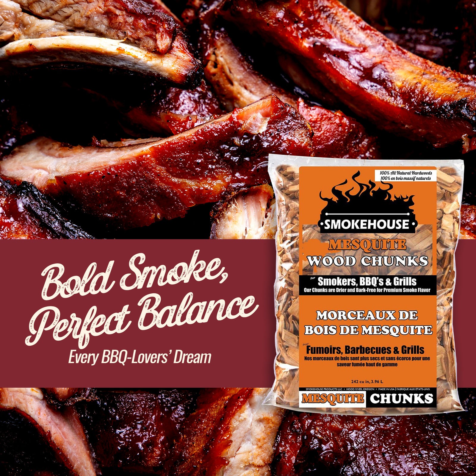 Smokehouse Mesquite Wood Chips, All Natural for Premium Smoke Flavor, 12 pack - VMInnovations