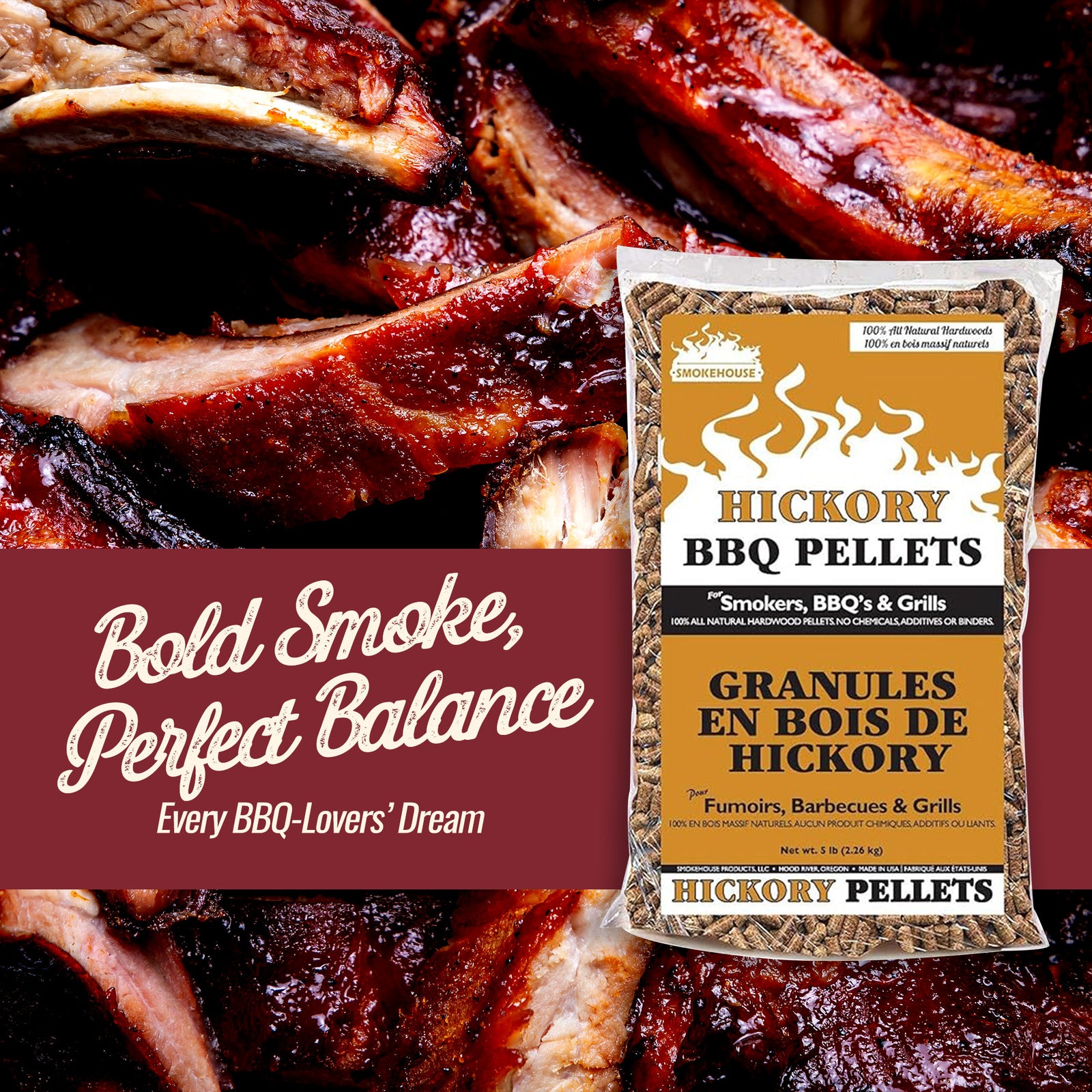 Smokehouse Hickory Wood Pellets, All Natural for Premium Smoke Flavor, 5 Pounds - VMInnovations