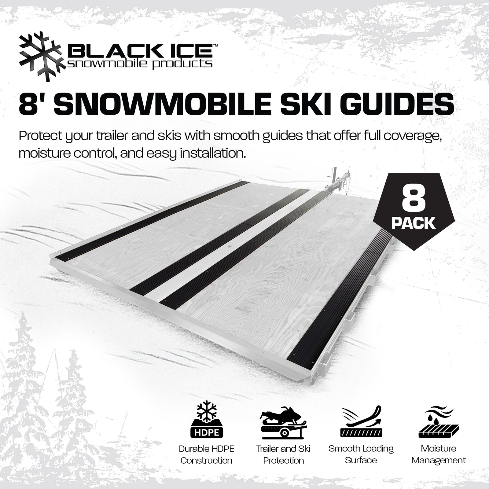Black Ice 8 Pack 7' 10" Snowmobile Trailer Ski Guides for Friction-Free Loading - VMInnovations