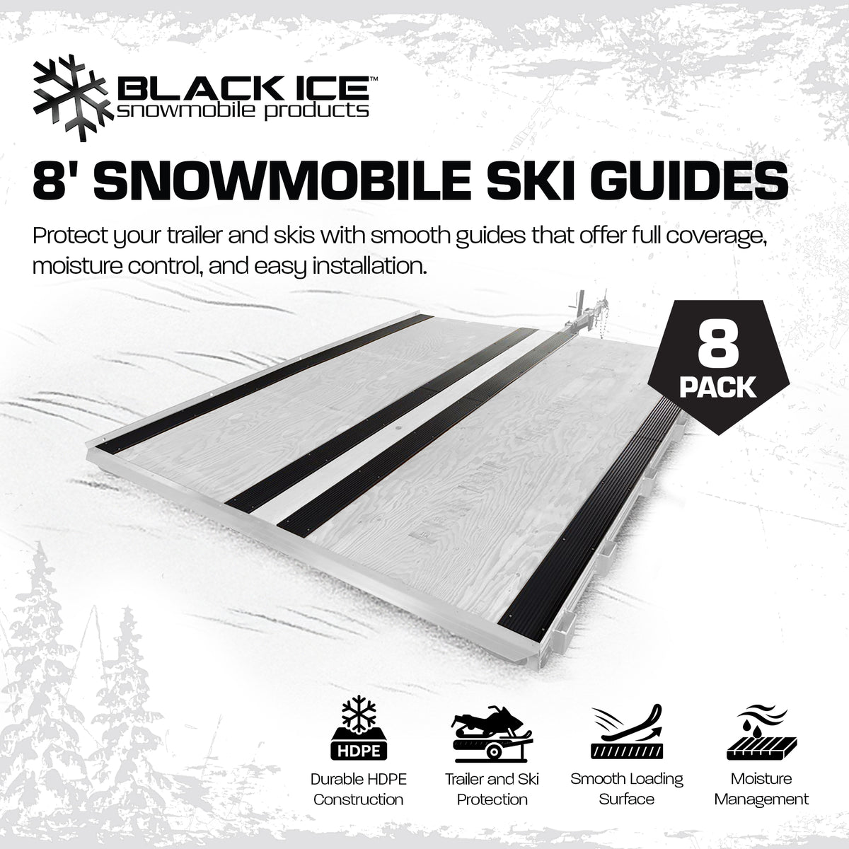 Black Ice 8pk 7' 10" Snowmobile Ski Guides for Friction-Free Loading (Open Box) - VMInnovations