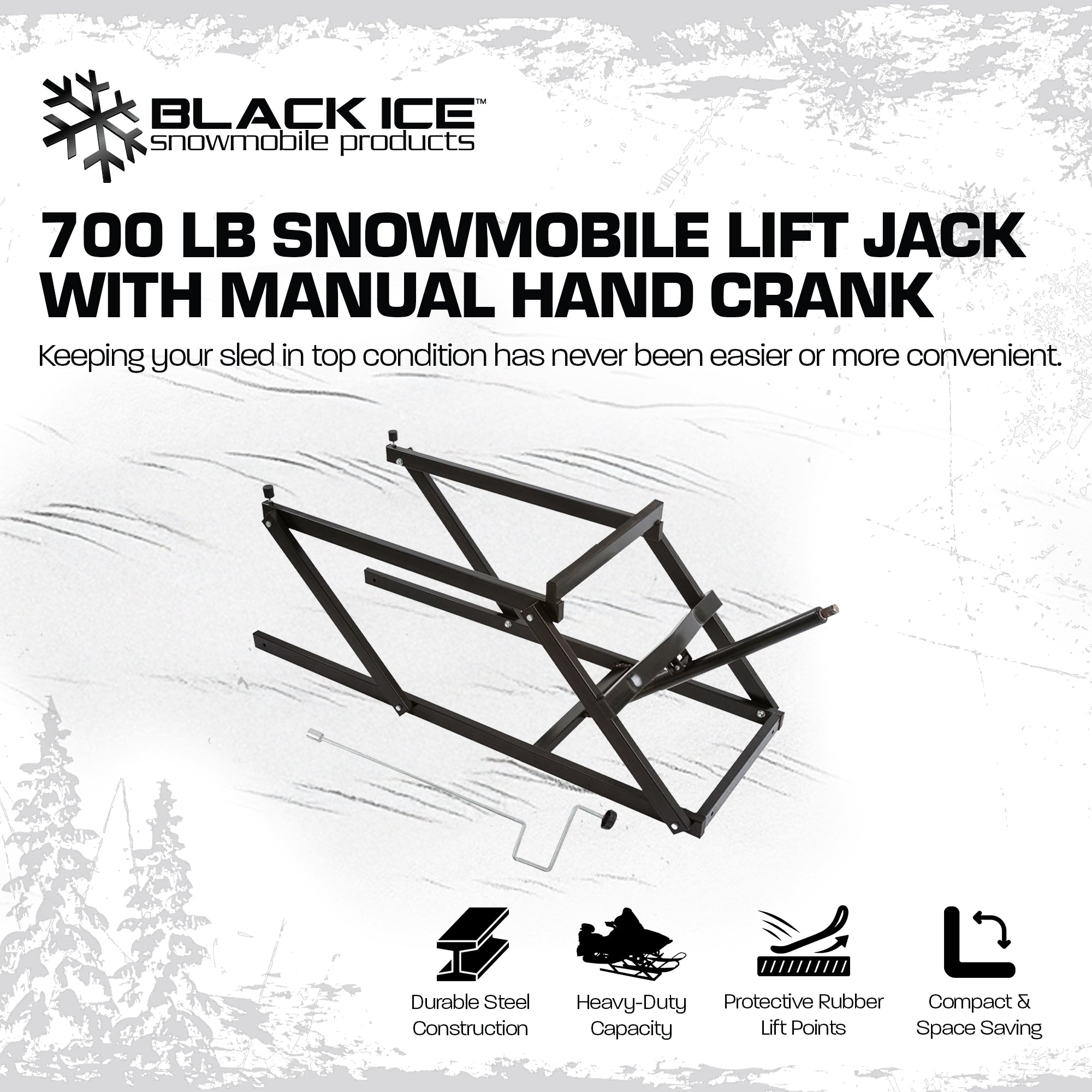 Black Ice Snowmobile Lift Jack w/Manual Hand Crank and 700lb Capacity (Open Box) - VMInnovations