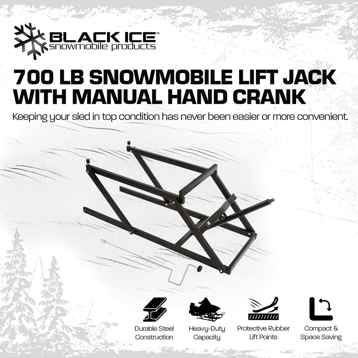 Black Ice Snowmobile Lift Jack w/Manual Hand Crank and 700lb Capacity (Open Box) - VMInnovations