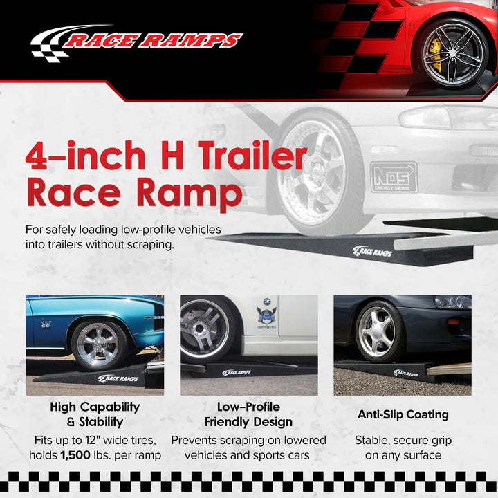 Race Ramps 4" Trailer Ramp Scratch Proof Lightweight Solid Core Design, RR-TR-4
