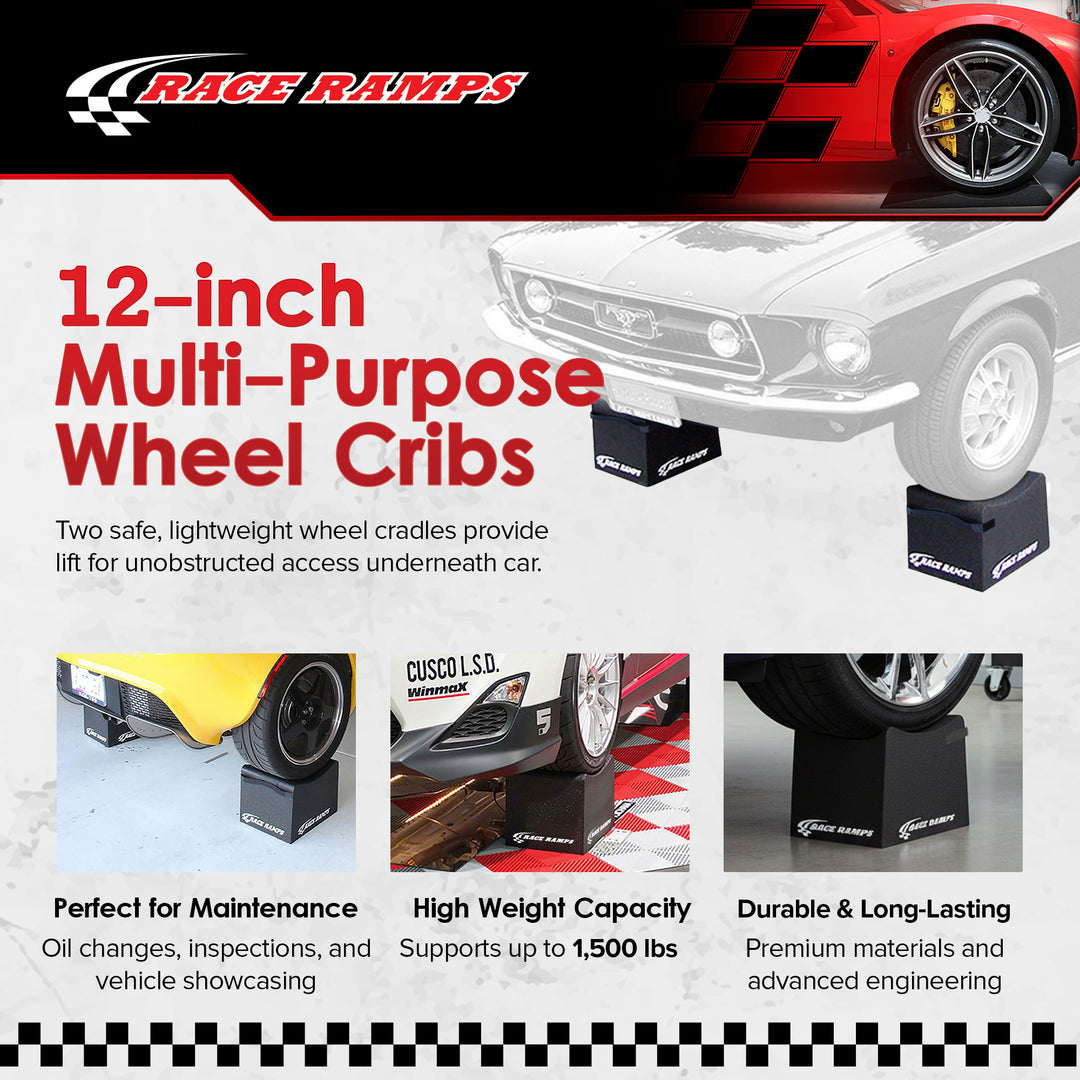 Race Ramps 12 Inch Wheel Cribs for Car Maintenance and Display, RR-WC-12, Black