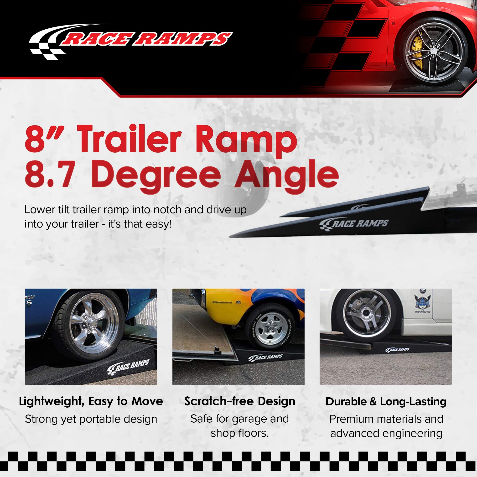 Race Ramps 8" Trailer Ramp Scratch Proof Solid Core Design, RR-TR-8 (Open Box)