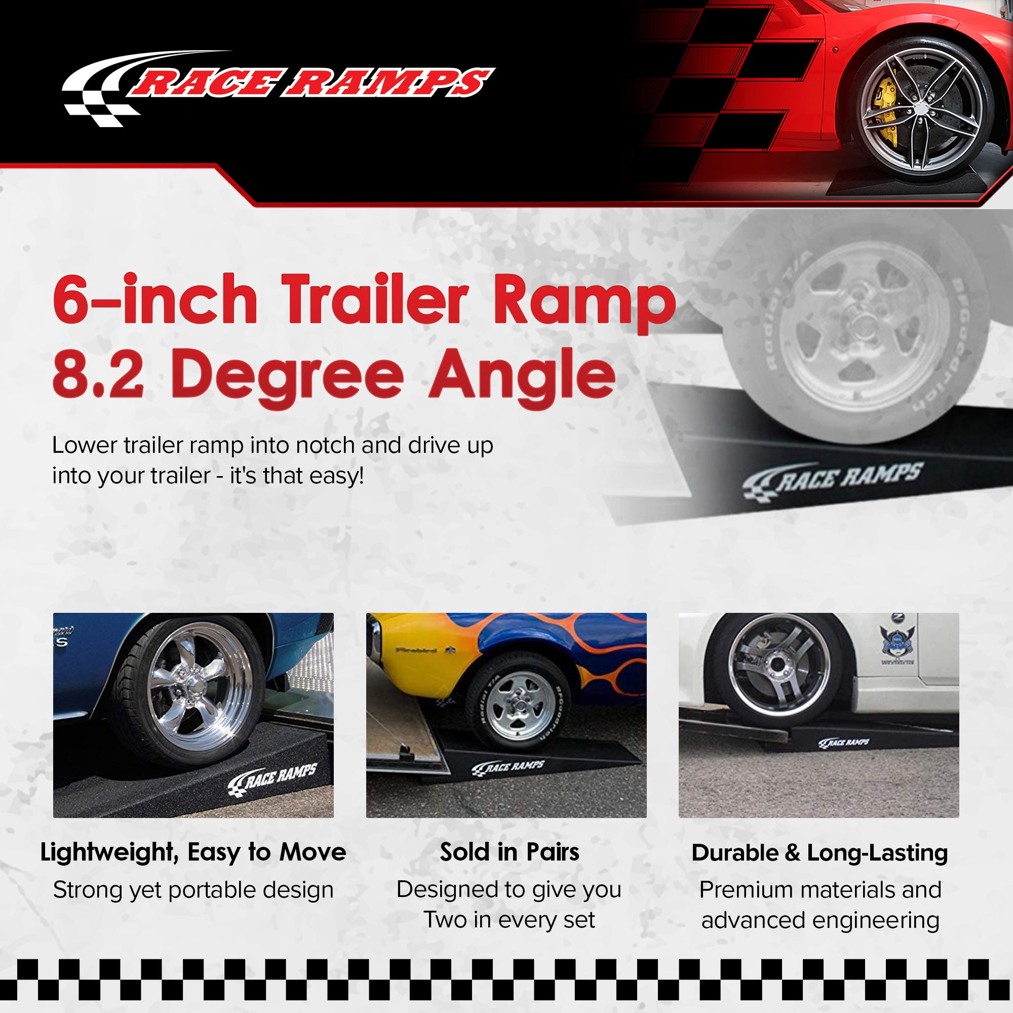 Race Ramps 6" Trailer Ramp Scratch Proof Lightweight Solid Core Design(Open Box) - VMInnovations