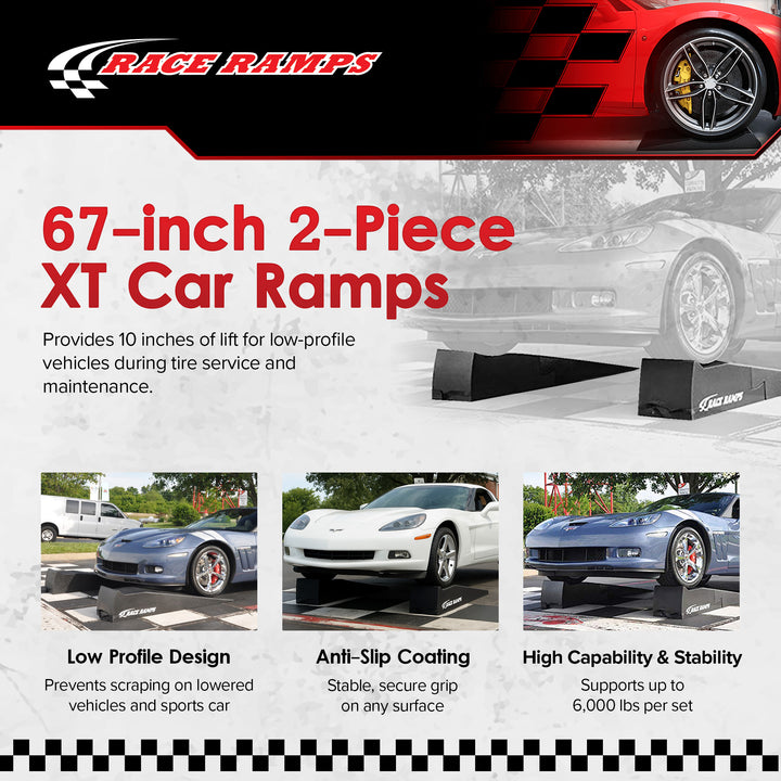Race Ramps 2-Piece 67" XT Car Ramp, Tire Lift for Low Profile Vehicles, Set of 2