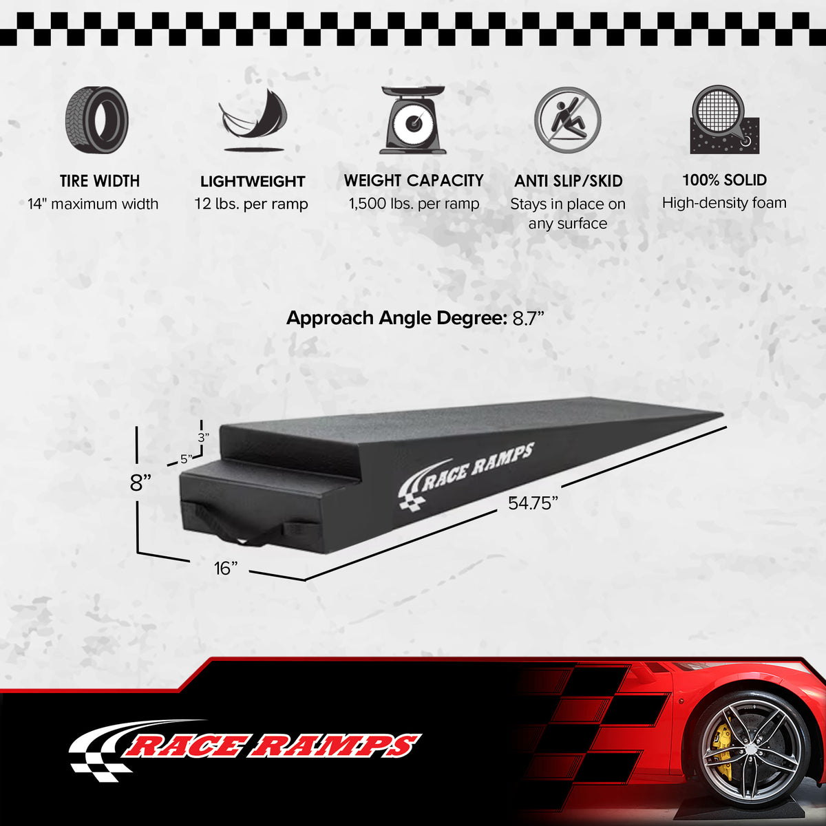 Race Ramps 8" Trailer Ramp Scratch Proof Solid Core Design, RR-TR-8 (Open Box)