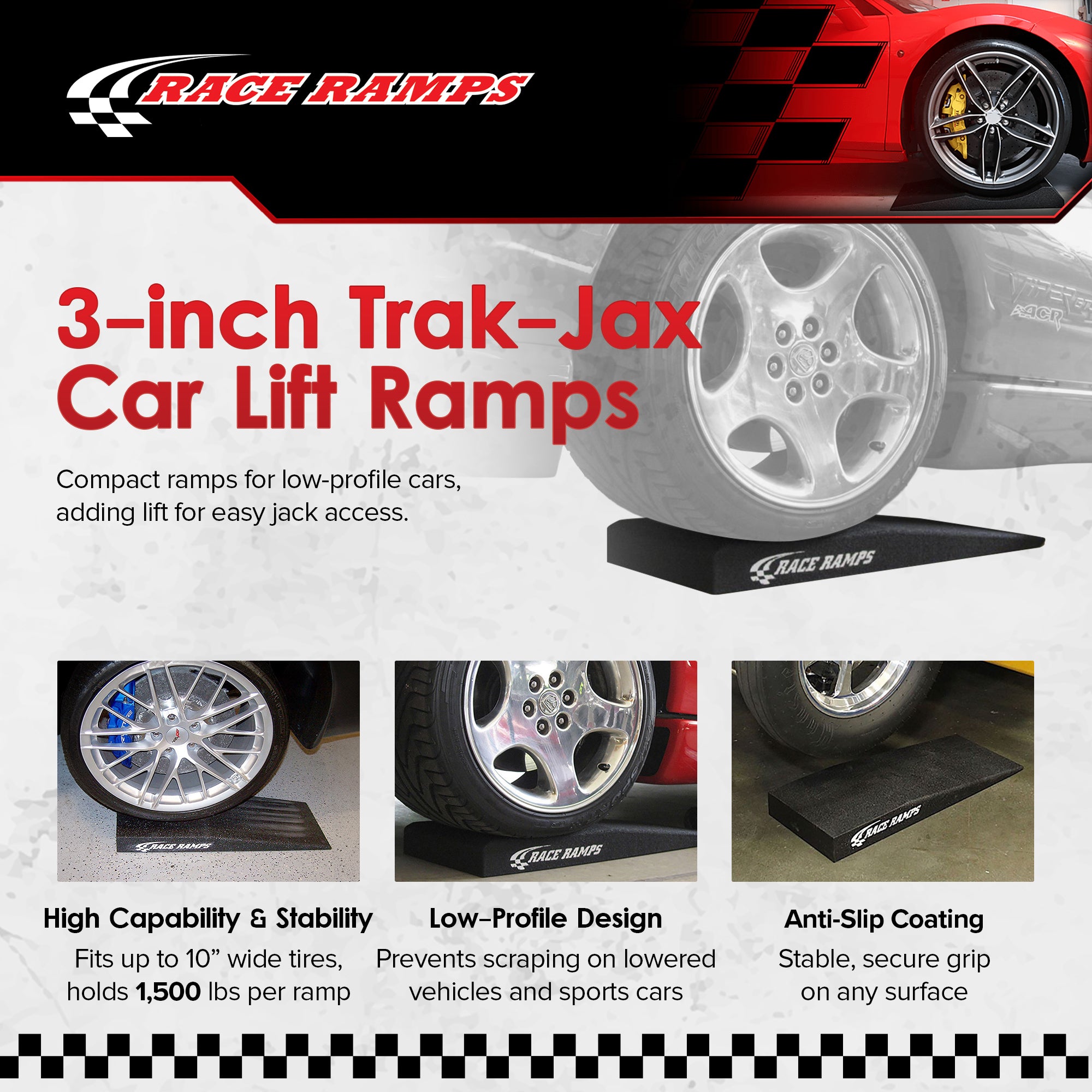 Race Ramps Trak-Jax Lightweight Car Lift Ramps Low Profile Vehicles RR-TJ, Black - VMInnovations
