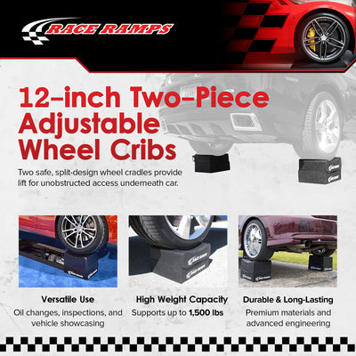 Race Ramps 12" Adjustable Wheel Cribs Car Maintenance Display, RR-WC-12-2, Black