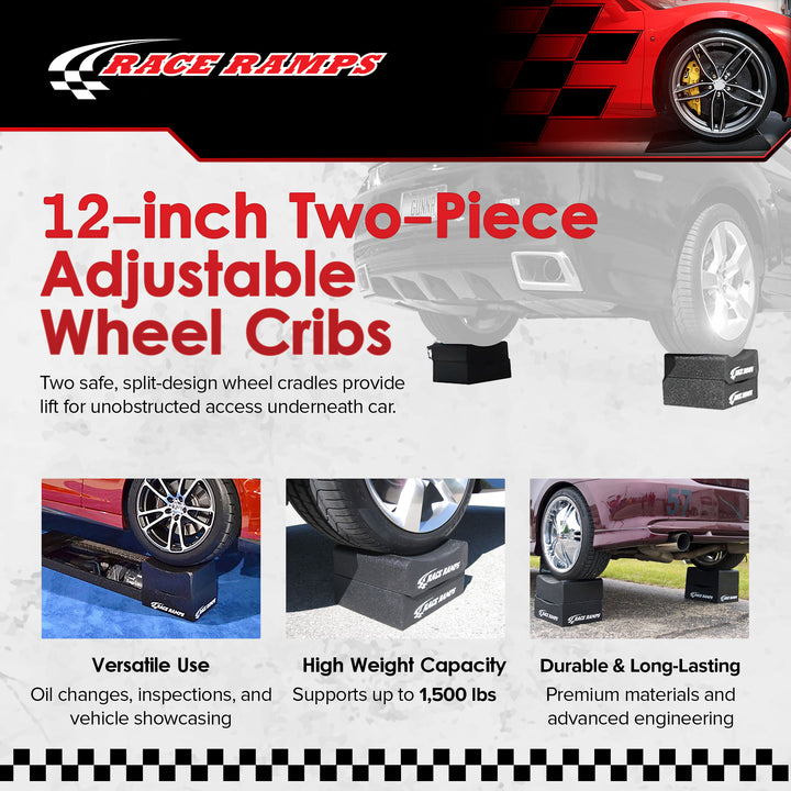 Race Ramps 12" Adjustable Wheel Cribs Car Maintenance Display, RR-WC-12-2, Black