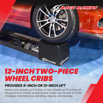 Race Ramps 12" Adjustable Wheel Cribs Car Maintenance Display, Black (Open Box) - VMInnovations