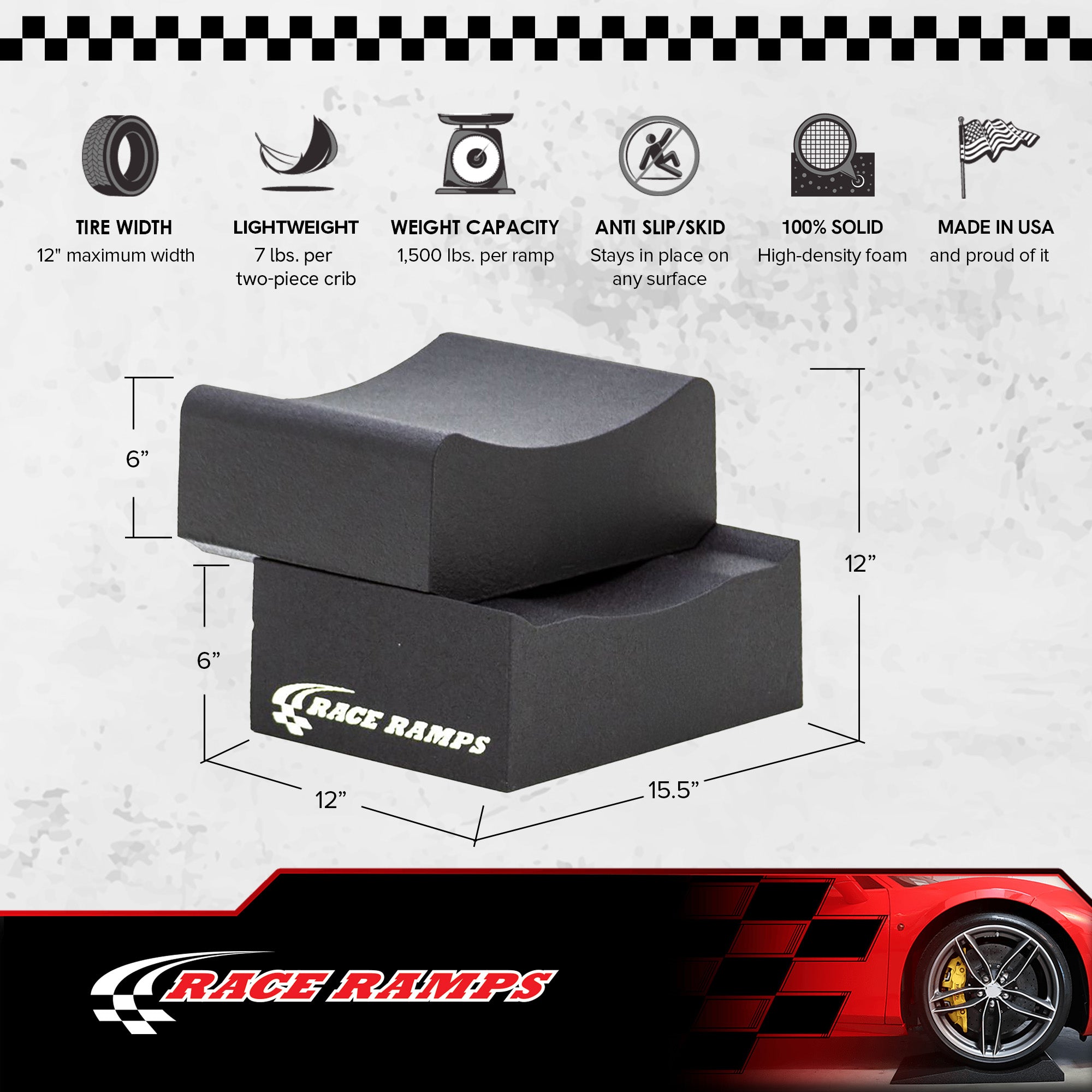 Race Ramps 12" Adjustable Wheel Cribs Car Maintenance Display, Black (Open Box) - VMInnovations