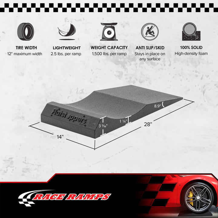 Race Ramps FlatStoppers, Tire Saver Ramps for Car Storage, 14" Wide, Set of 4