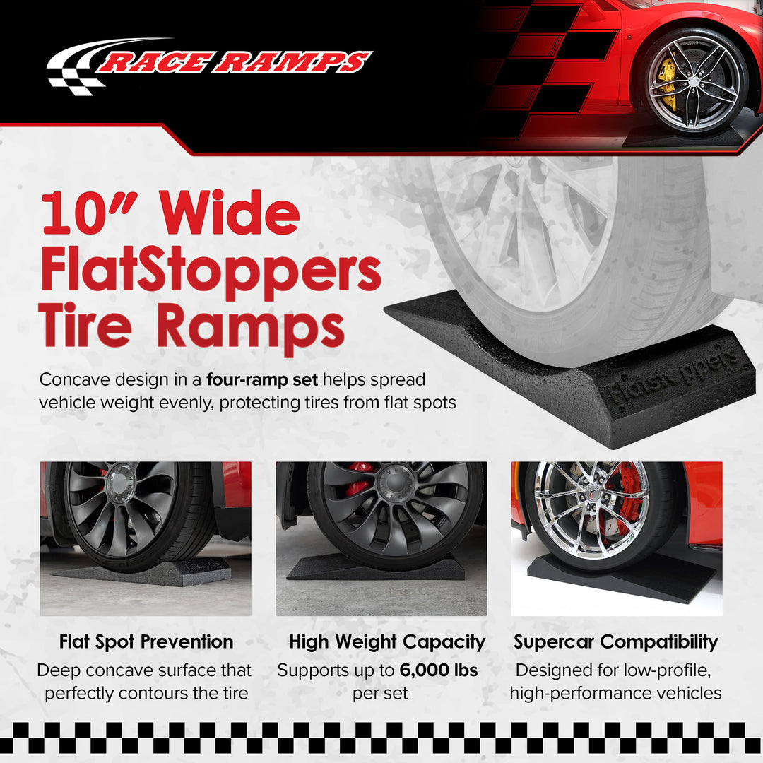 Race Ramps FlatStoppers, Tire Saver Ramps for Car Storage, 10" Wide, Set of 4