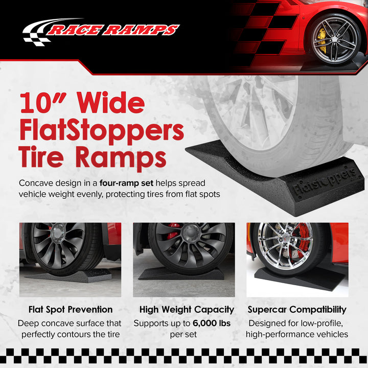 Race Ramps FlatStoppers, Tire Saver Ramps for Car Storage, 10" Wide, Set of 4