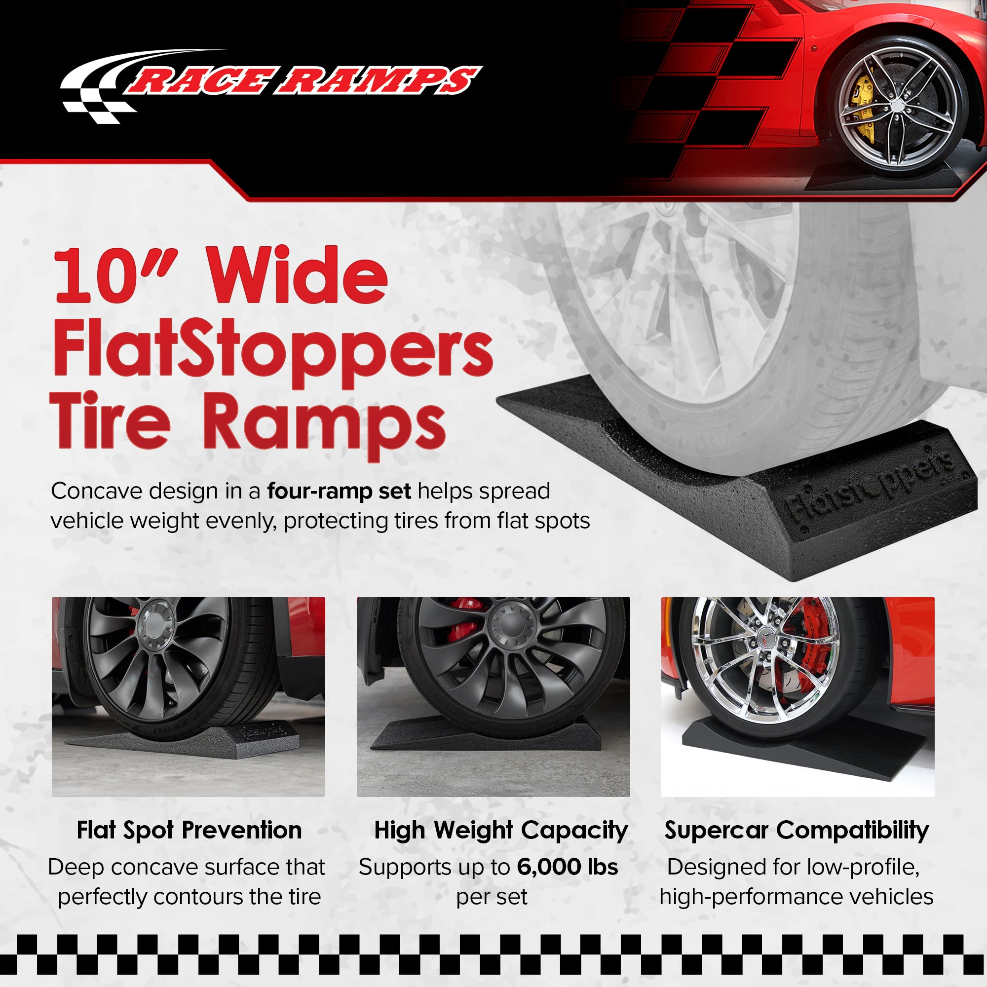 Race Ramps FlatStoppers, Tire Saver Ramps for Car Storage, Set of 4 (Used)