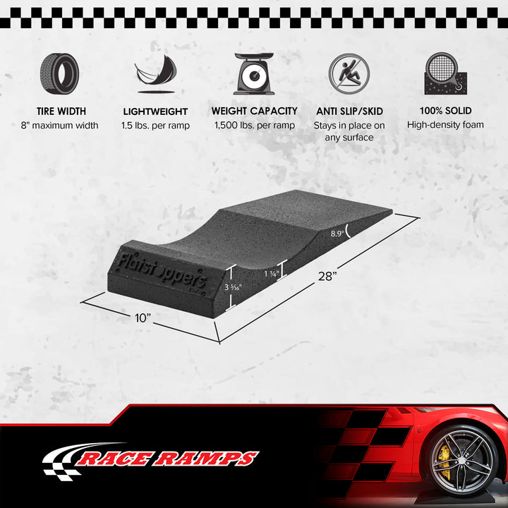 Race Ramps FlatStoppers, Tire Saver Ramps for Car Storage, 10" Wide, Set of 4