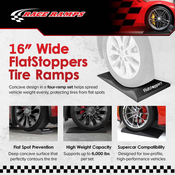 Race Ramps Supercar FlatStoppers, Tire Car Ramps for Storage, 16" Wide, Set of 4