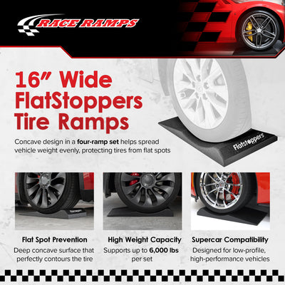 Race Ramps FlatStoppers, Tire Car Ramps for Storage, 16" Wide, 4pc (Open Box) - VMInnovations