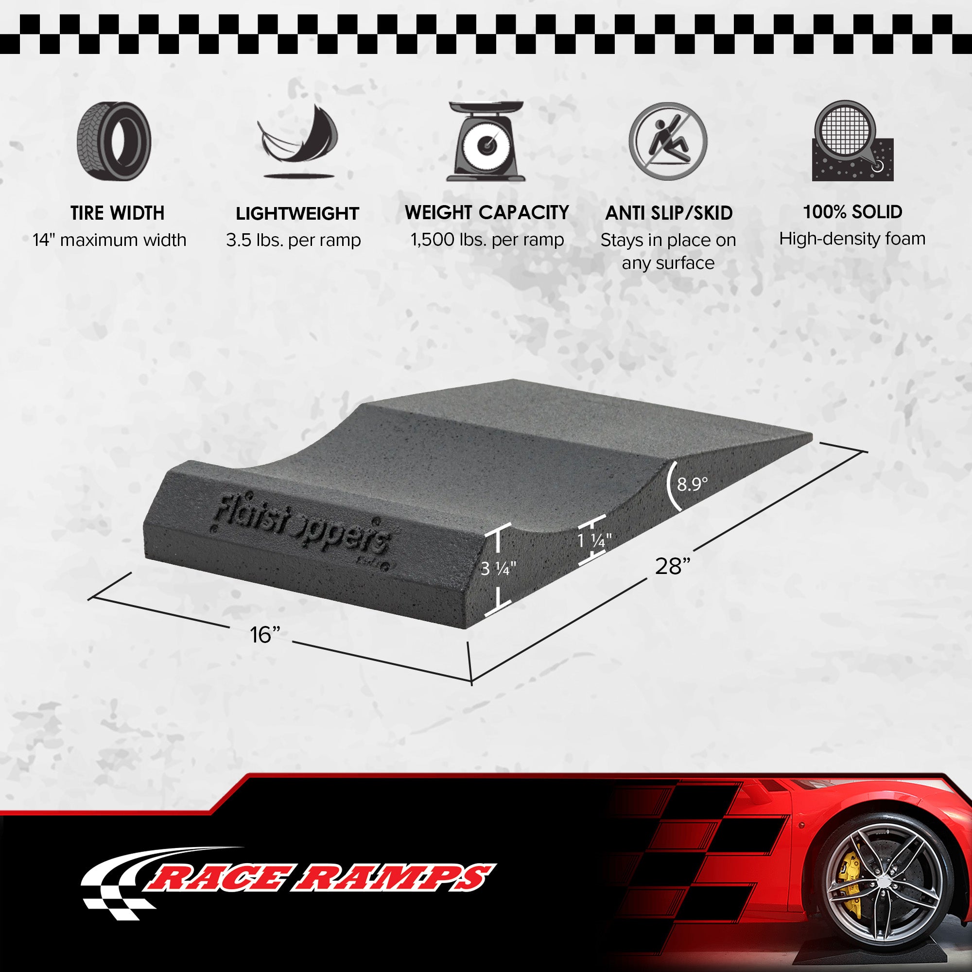 Race Ramps Supercar FlatStoppers, Tire Car Ramps for Storage, 16" Wide, Set of 4 - VMInnovations