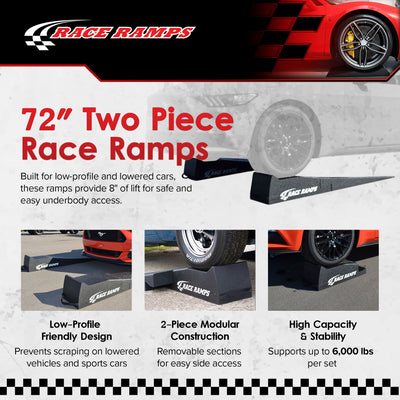Race Ramps Lightweight Car Service Ramps for 10" Lift, Anti-Slip, RR-72-2, Black - VMInnovations