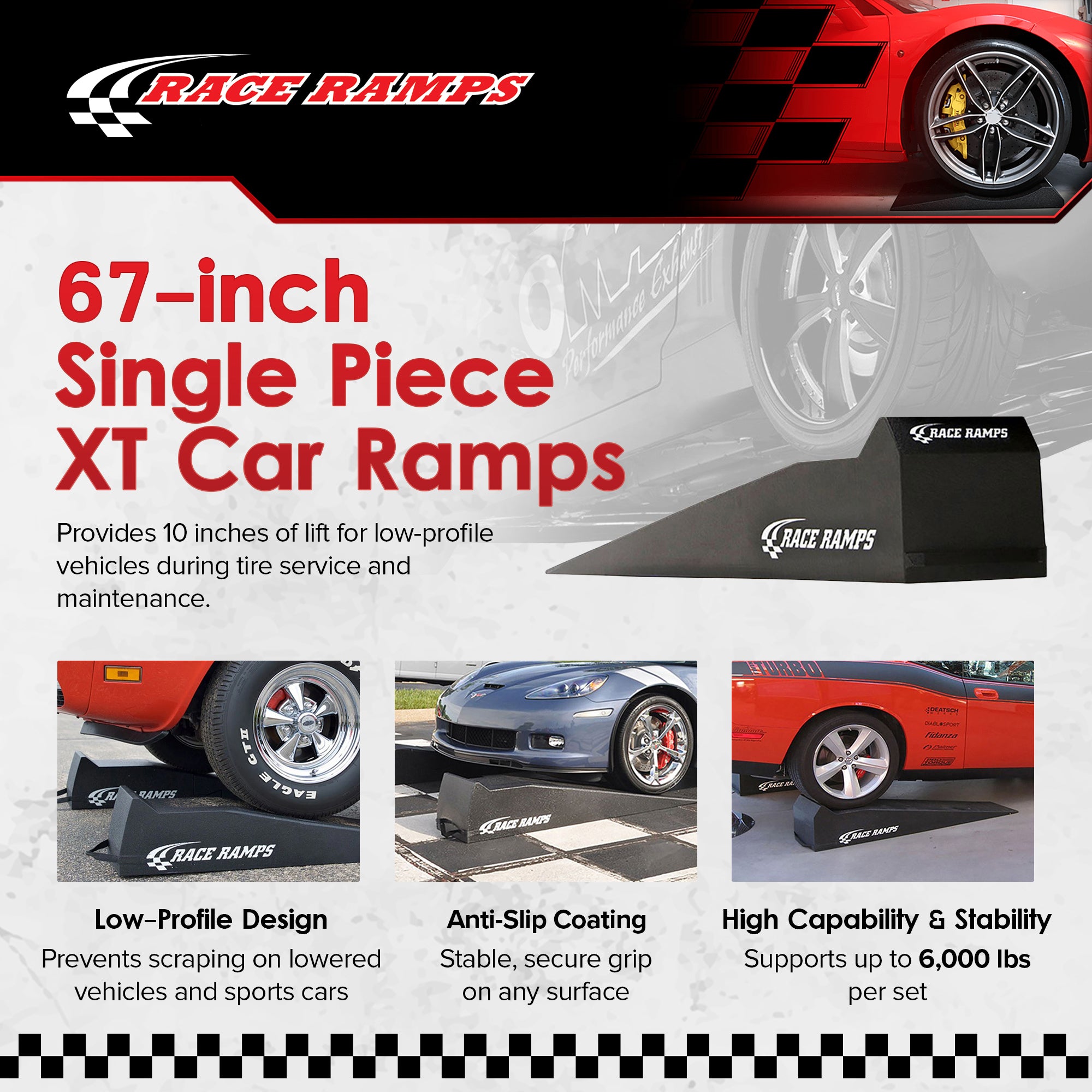 Race Ramps 67" XT Car Ramp, Tire Lift for Low Profile Vehicles, 2pc (Open Box) - VMInnovations