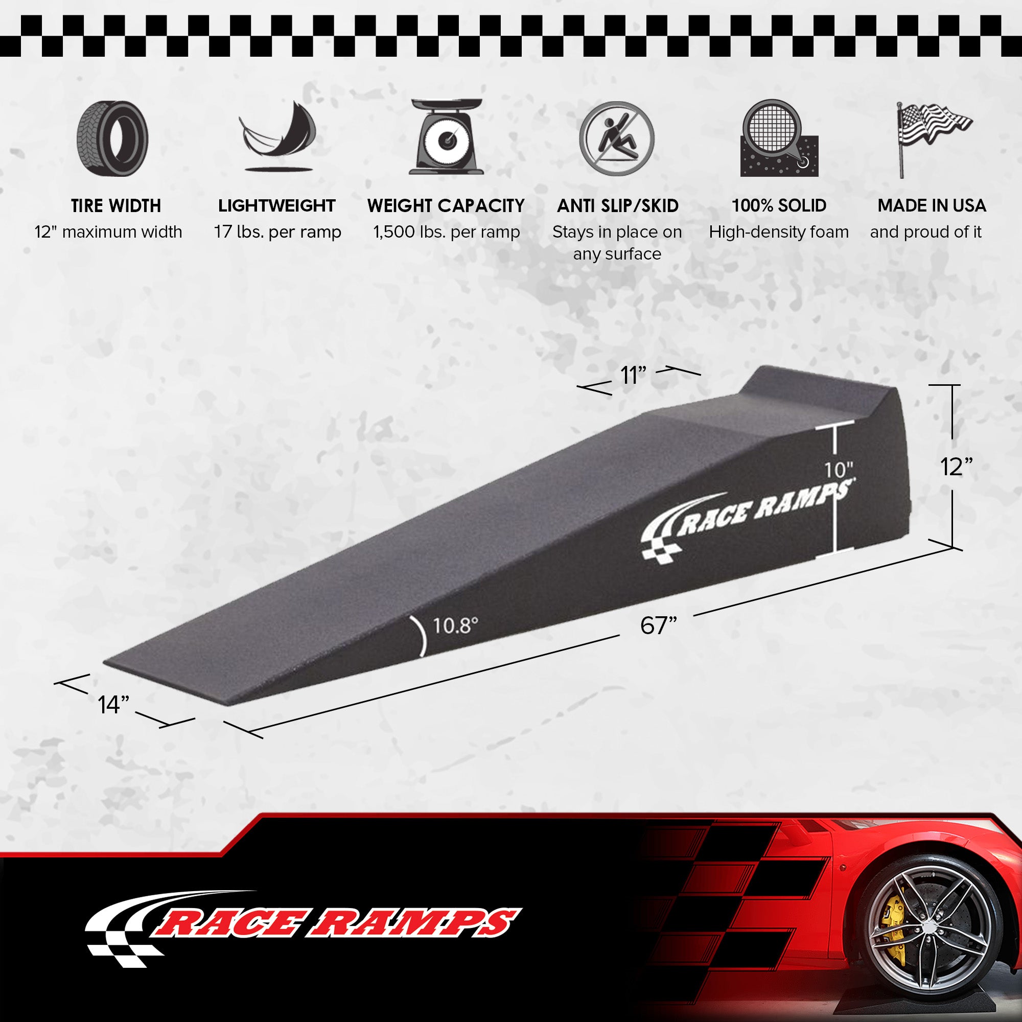 Race Ramps 67" XT Car Ramp, Tire Lift for Low Profile Vehicles, 2pc (Open Box) - VMInnovations
