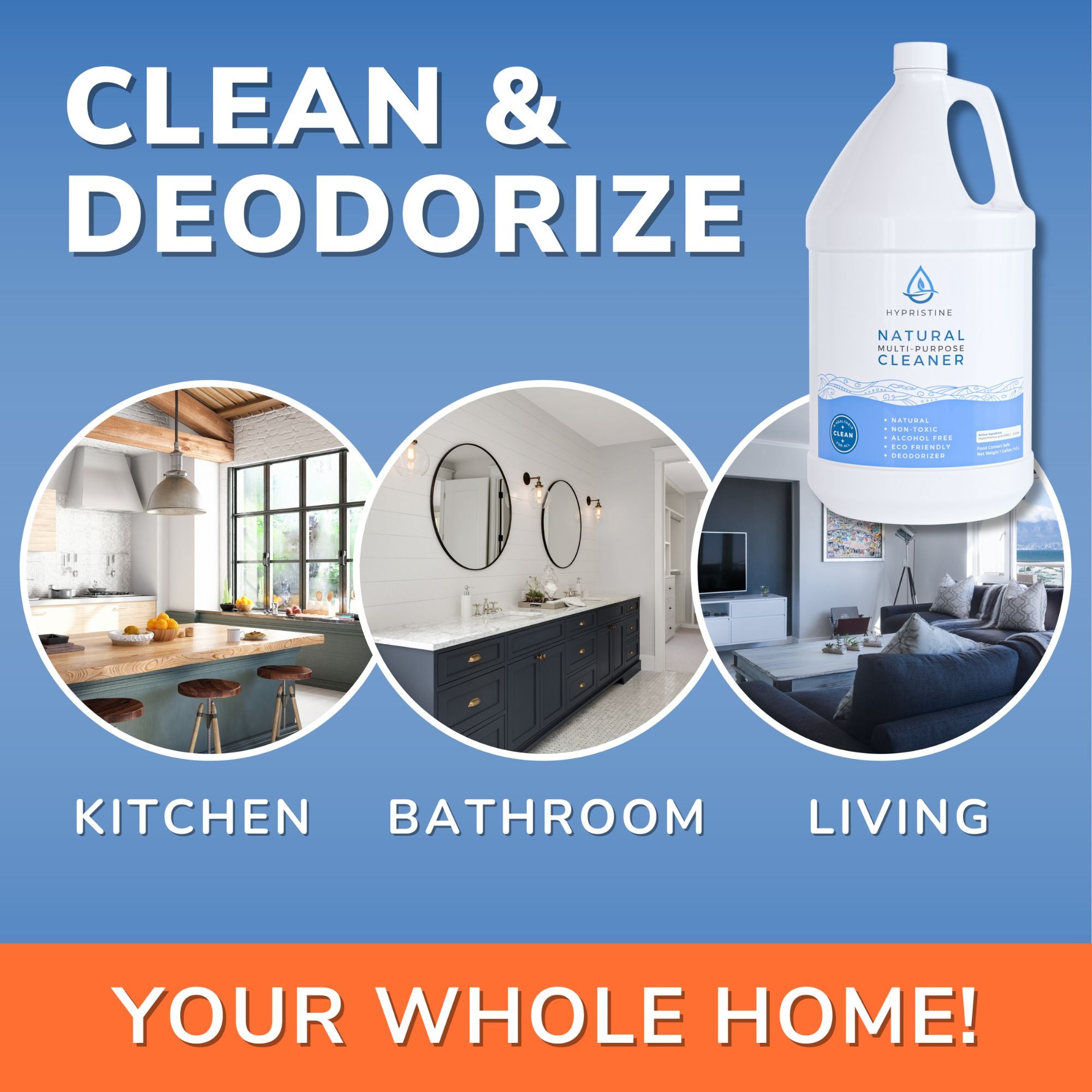 Hypristine Natural Multipurpose Surface Cleaner, 32oz Spray & 2 1 Gallon Bottles - VMInnovations