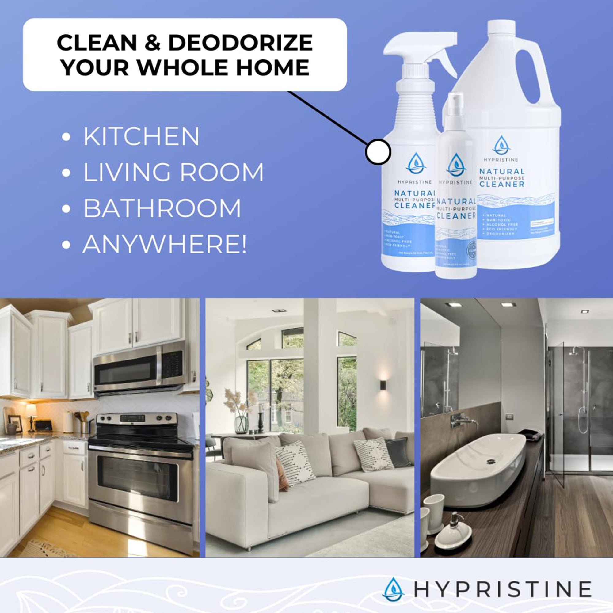 Hypristine Natural Multipurpose Surface Cleaner, 32 fl oz Spray Bottles, 4 Pack