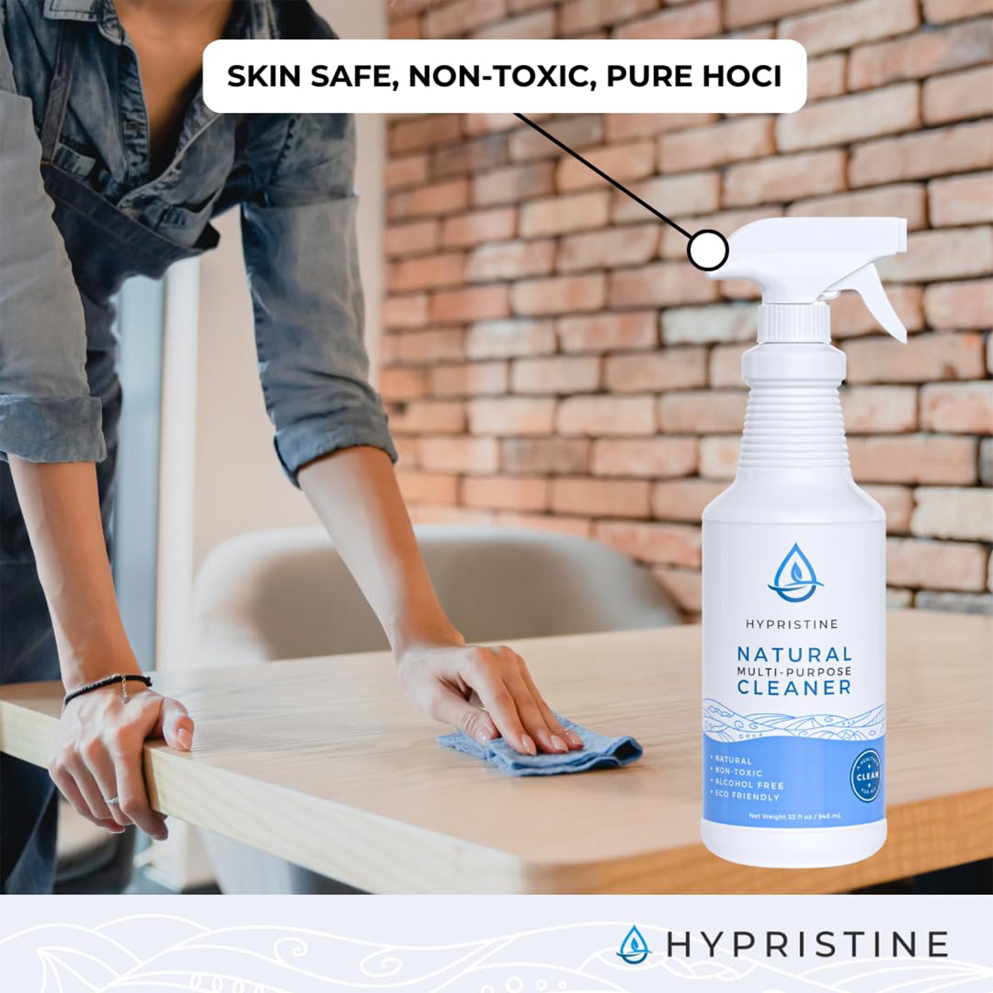 Hypristine Natural Multipurpose Surface Cleaner, 32 fl oz Spray Bottles, 4 Pack