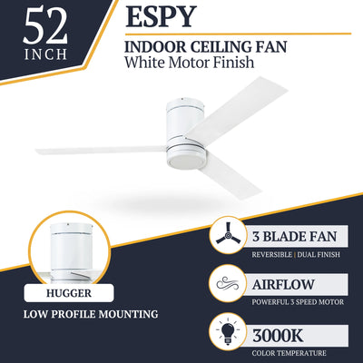 Prominence Home 52" Ceiling Fan, LED Light, Remote, Flush Mount, Espy (Open Box) - VMInnovations