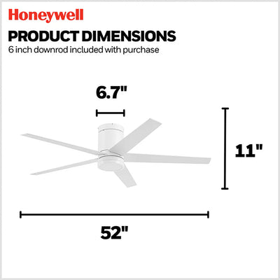 Honeywell 52" Ceiling Fan LED Light Remote Control Indoor Airflow Fixture, White - VMInnovations