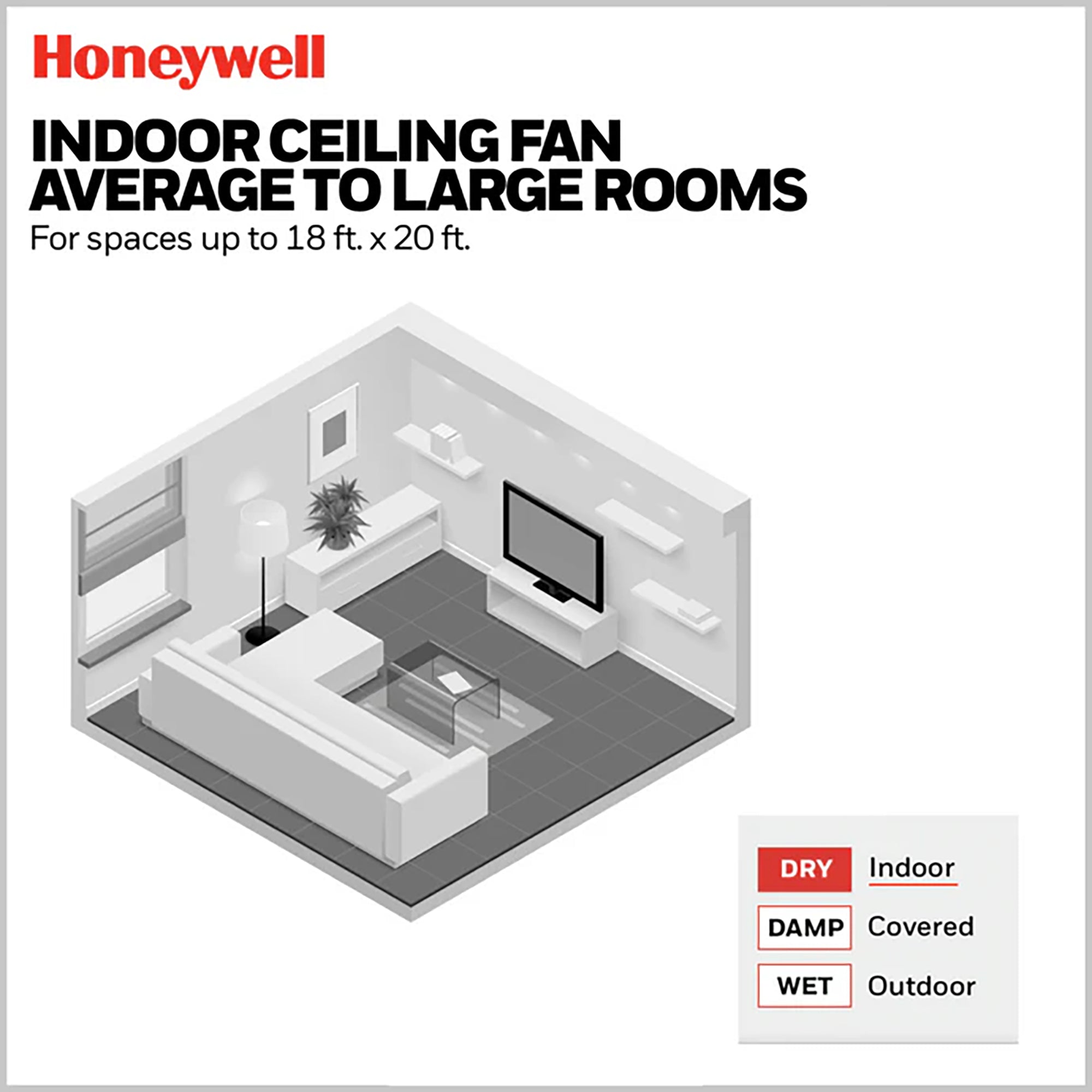 Honeywell 52" Ceiling Fan LED Light Remote Control Indoor Airflow Fixture, White - VMInnovations