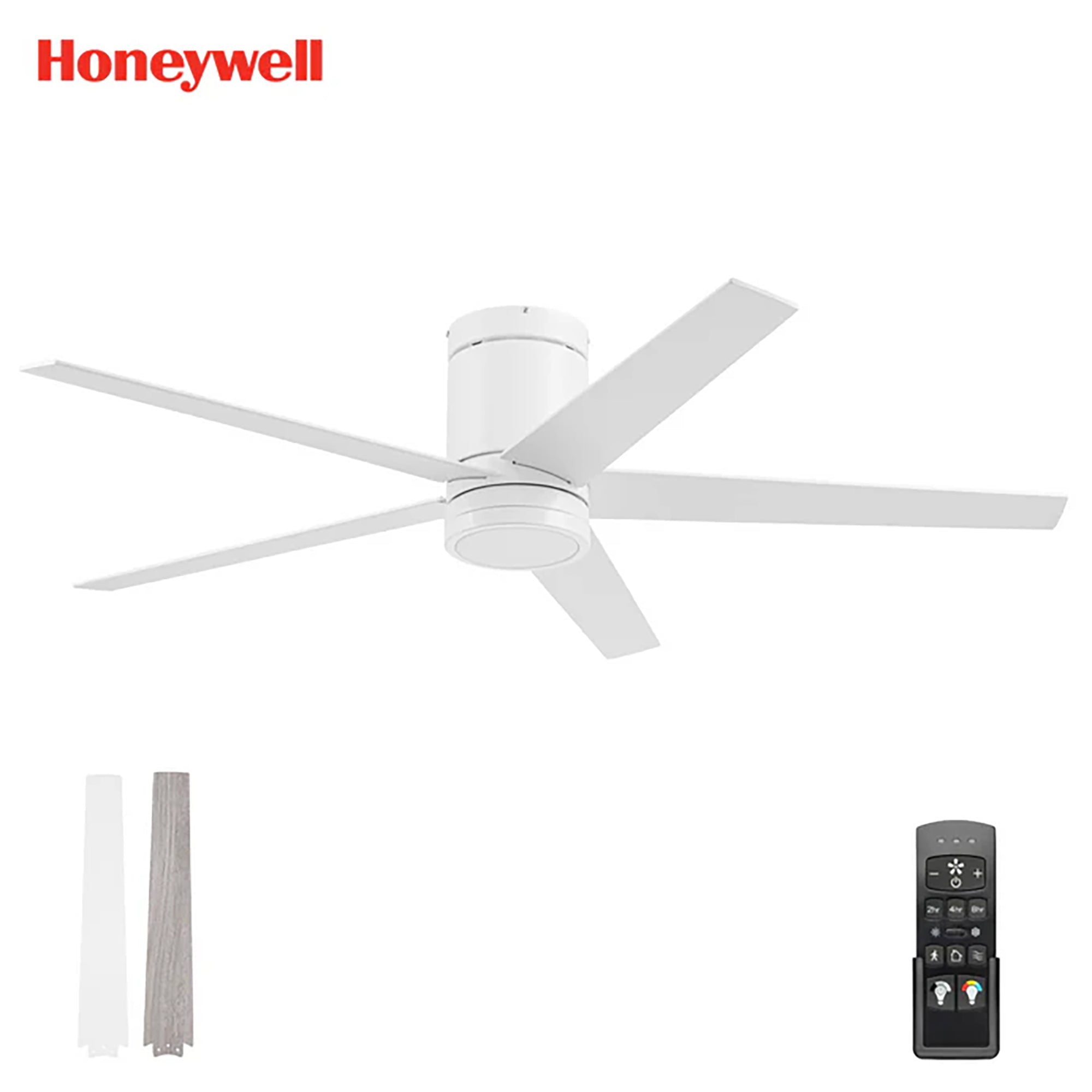 Honeywell 52" Ceiling Fan LED Light Remote Control Indoor Airflow Fixture, White - VMInnovations