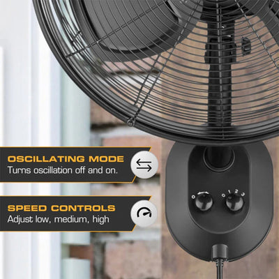 Mule 18" KWIK Install Wall Mount Outdoor Oscillating Wet Rated Fan, (Used)
