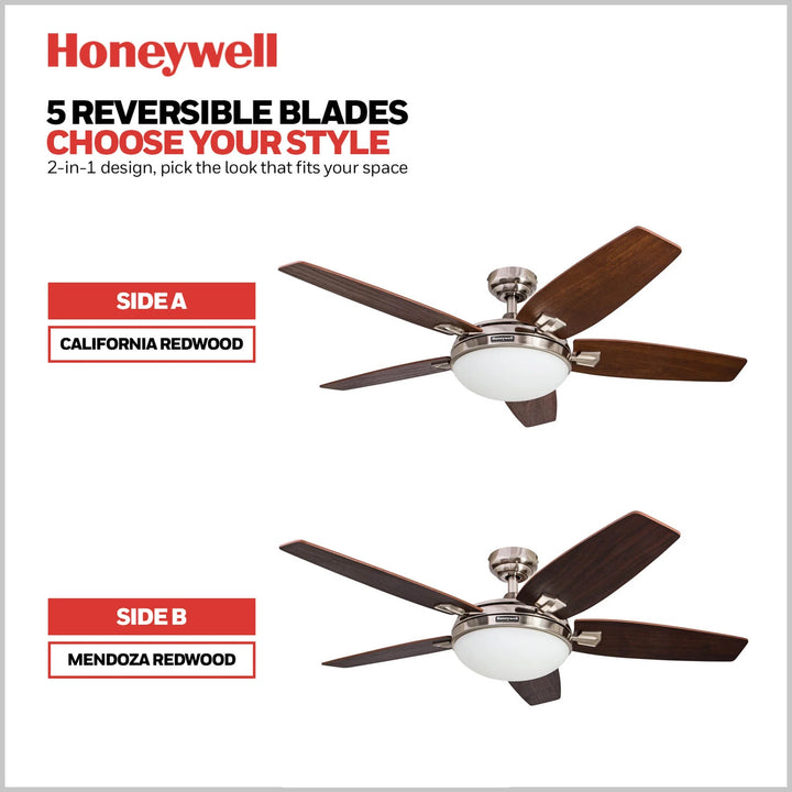 Honeywell Carmel Ceiling Fan, Quiet Motor & Remote Control, 48",Nickel(Open Box)
