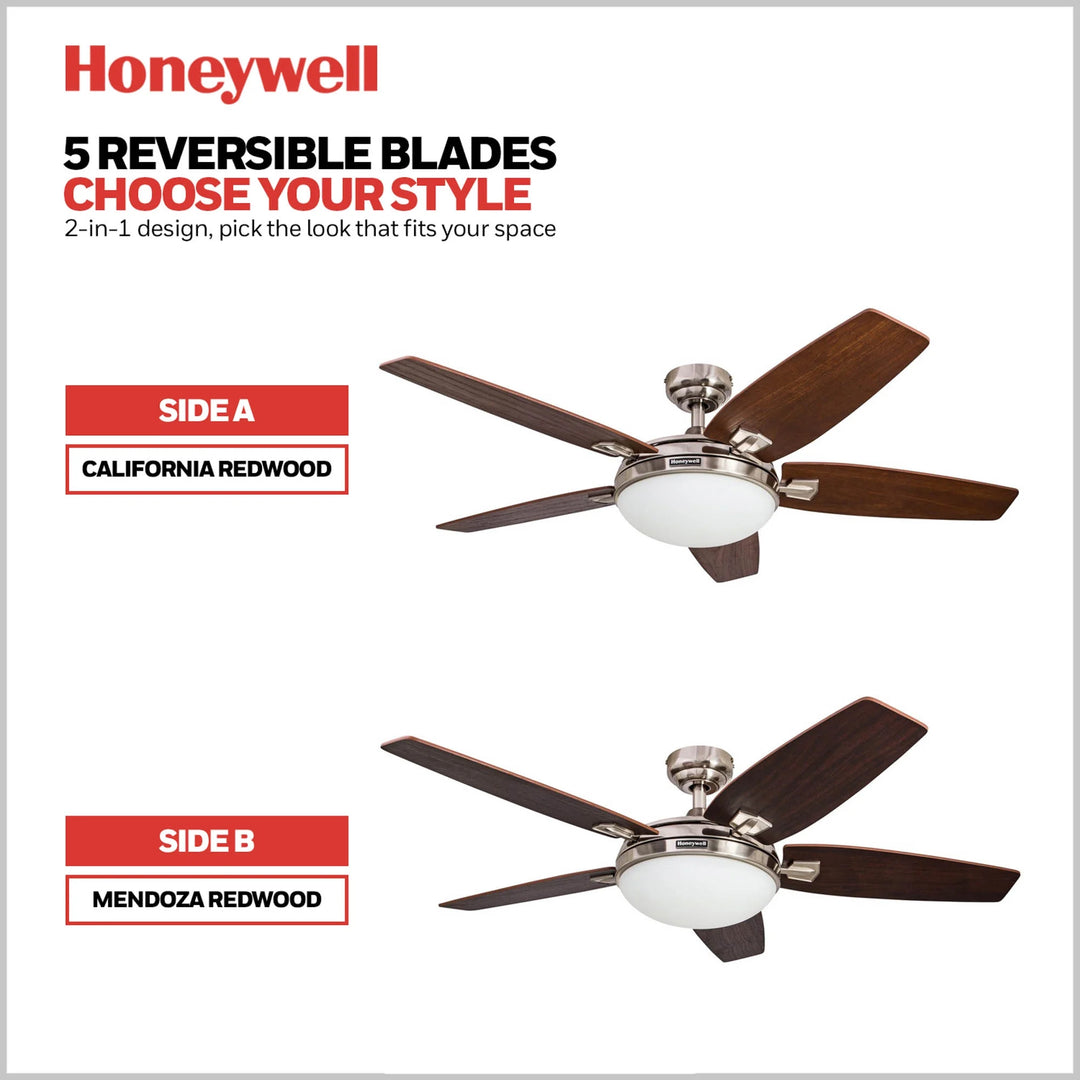 Honeywell Carmel Ceiling Fan, Quiet Motor & Remote Control, 48",Nickel(Open Box)