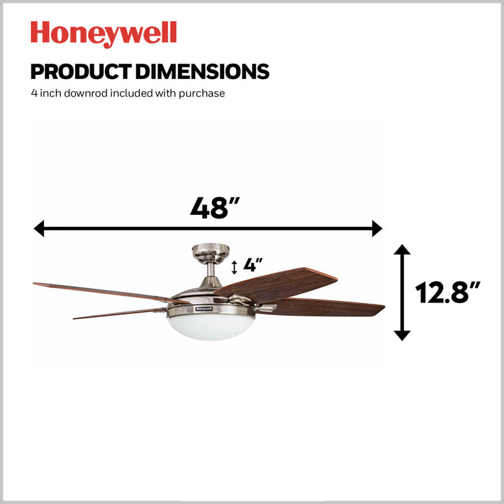 Honeywell Carmel Ceiling Fan, Quiet Motor & Remote Control, 48",Nickel(Open Box) - VMInnovations