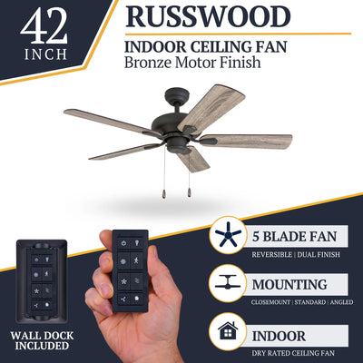 Prominence Home Russwood 42 Inch Farmhouse Ceiling Fan with No Light, Bronze - VMInnovations