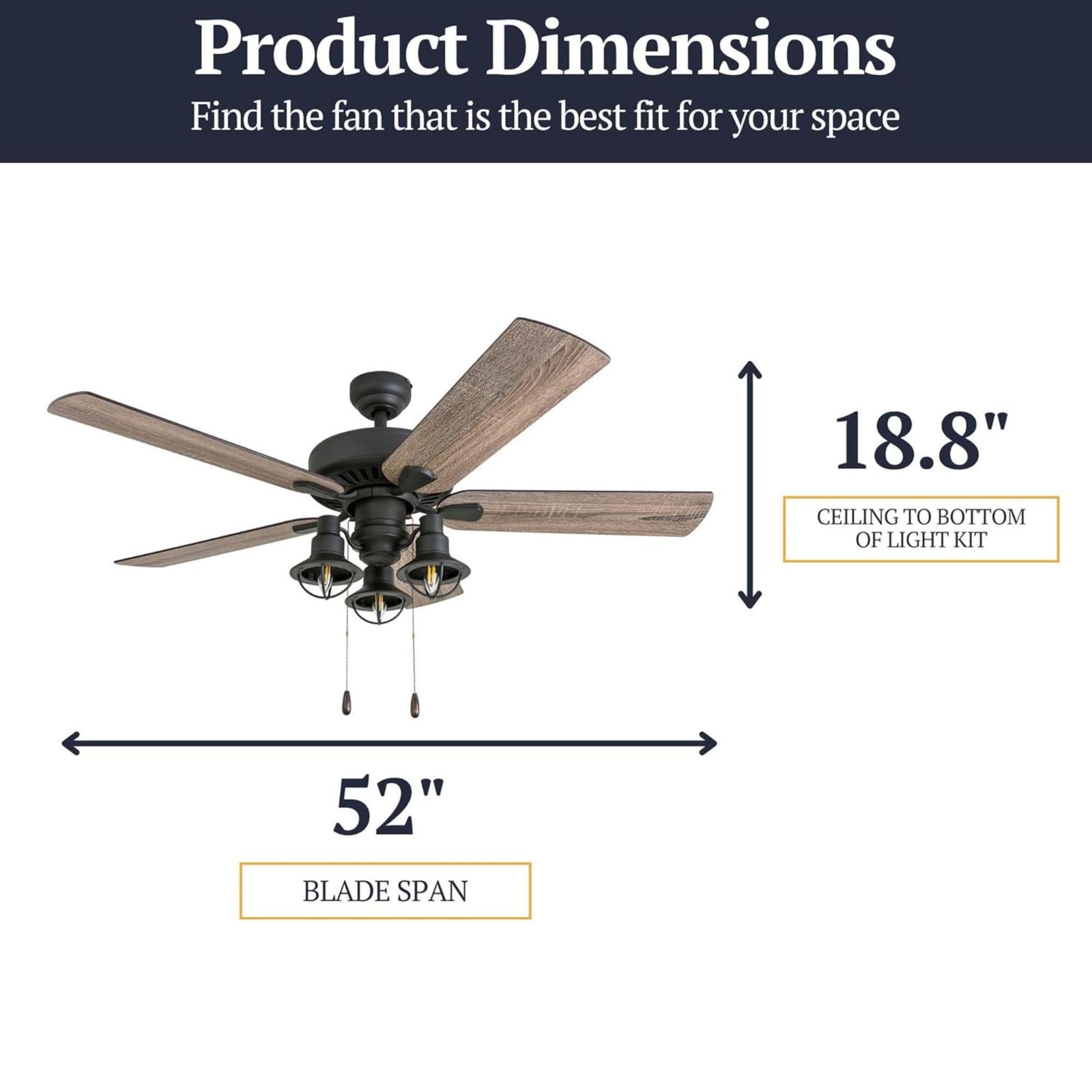Prominence Home 52 Inch Ennora LED Ceiling Fan with Light and 5 Blades, Bronze - VMInnovations
