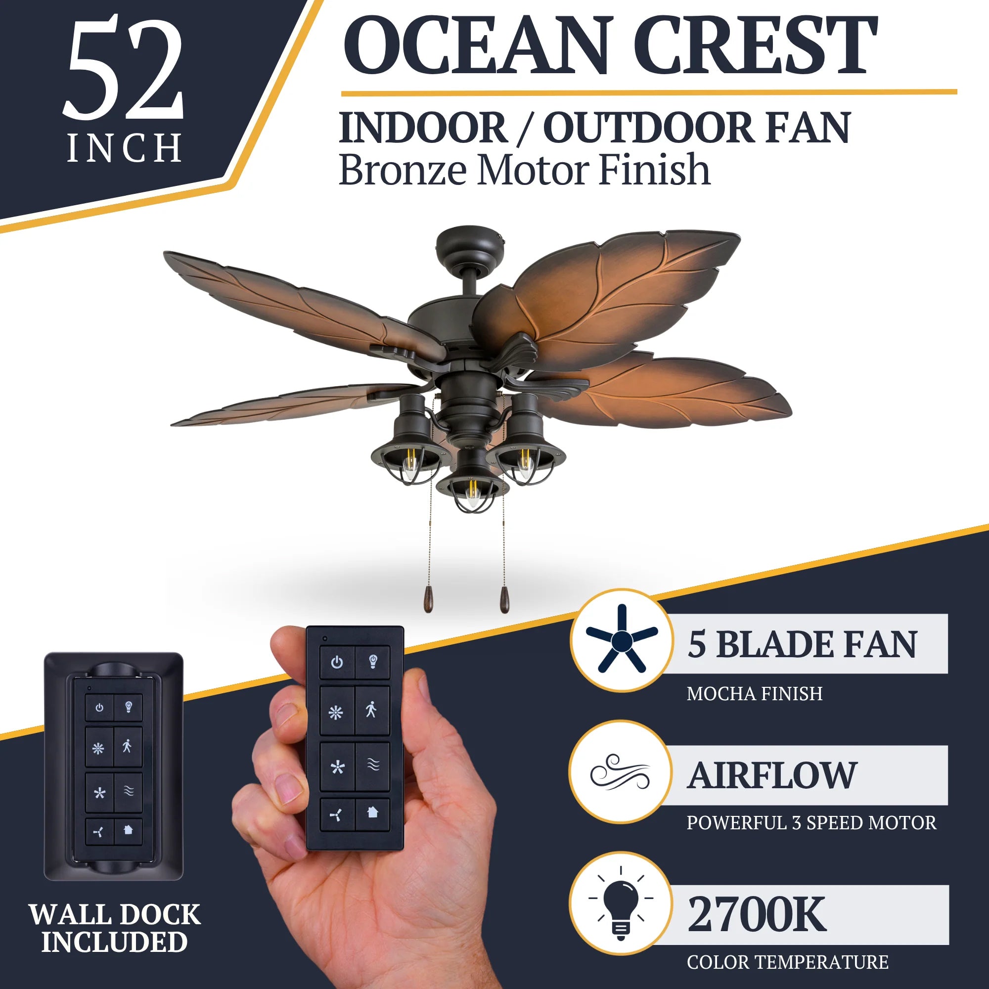 Prominence Home 3 Pack Ocean Crest 52" Tropical IndoorOutdoor Ceiling Fan Bronze
