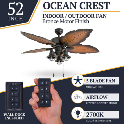 Prominence Home 3 Pack Ocean Crest 52" Tropical IndoorOutdoor Ceiling Fan Bronze