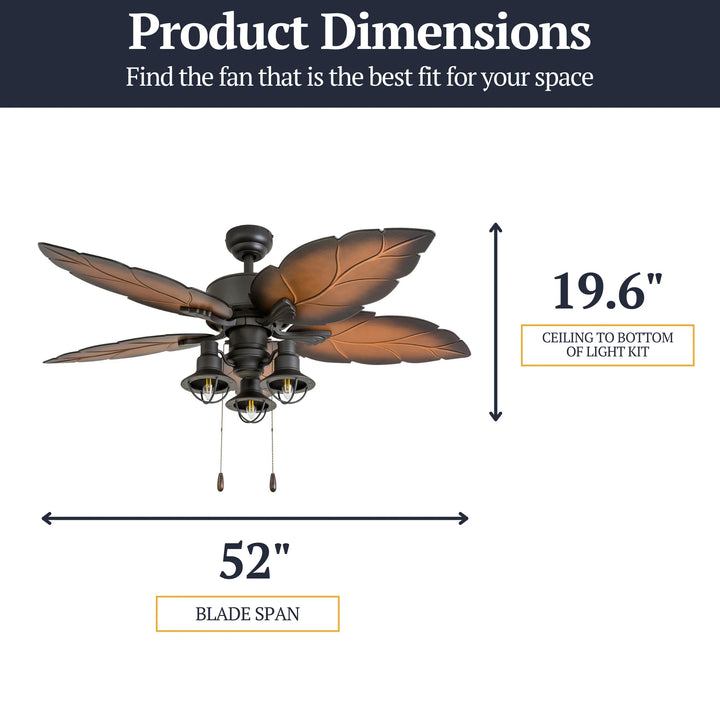 Prominence Home Ocean Crest 52" Tropical Indoor or Outdoor ceiling Fan, Bronze