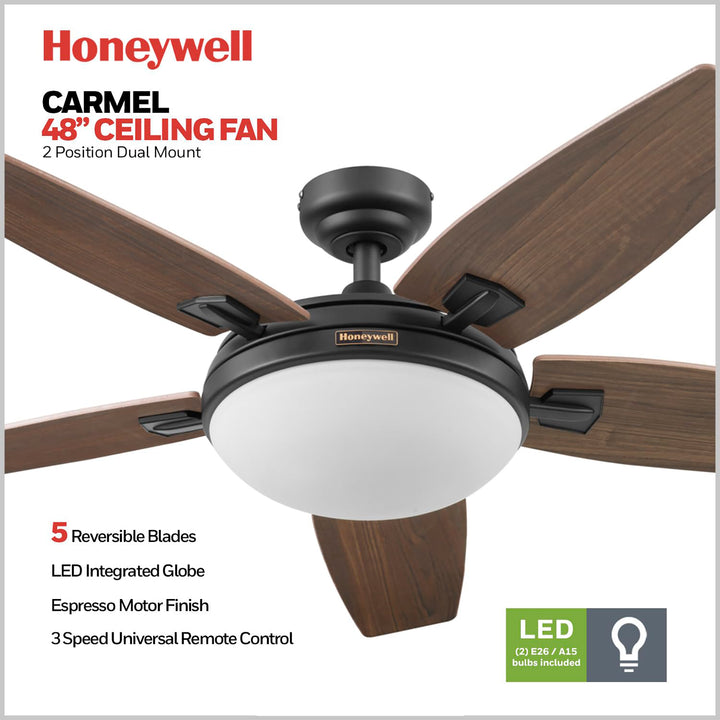 Honeywell Carmel Ceiling Fan, Quiet Motor and Remote Control, 48 Inch (Open Box)