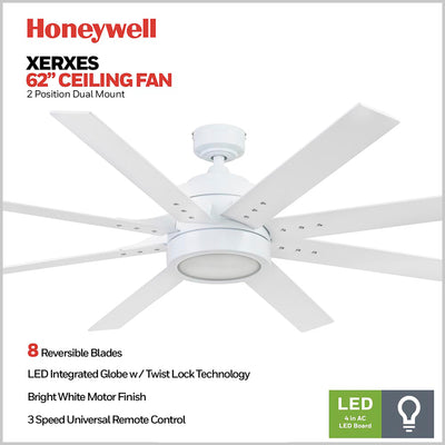 Honeywell Xerxes Ceiling Fan, Quiet Motor and Remote Control, 62", (Open Box) - VMInnovations