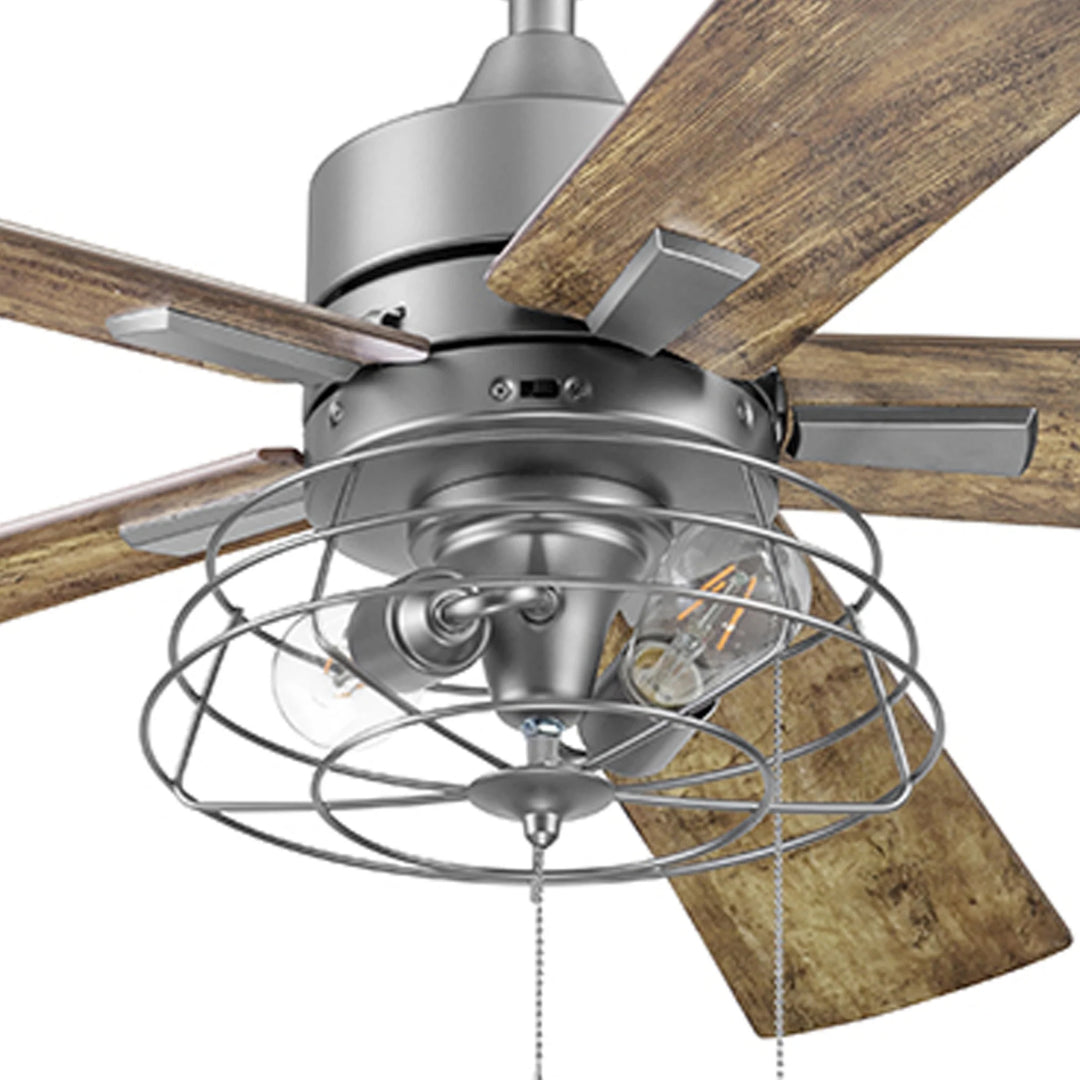 Prominence Home 52" Industrial Ceiling Fa, LED Light Pull Chain Marshall, Pewter