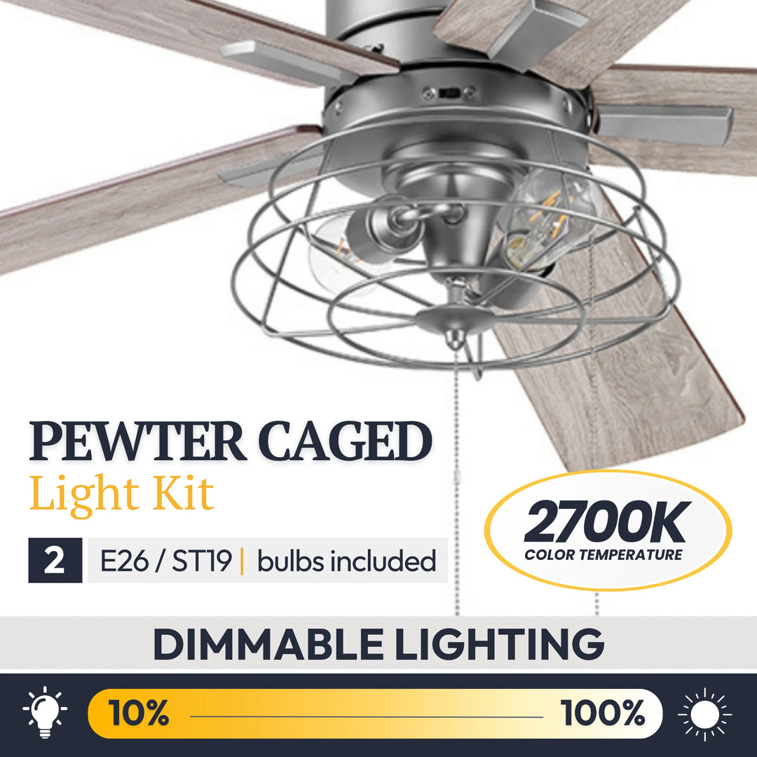 Prominence Home 52" Industrial Ceiling Fa, LED Light Pull Chain Marshall, Pewter