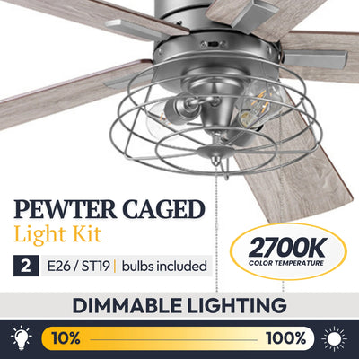 Prominence Home 52" Industrial Ceiling Fa, LED Light Pull Chain Marshall, Pewter - VMInnovations