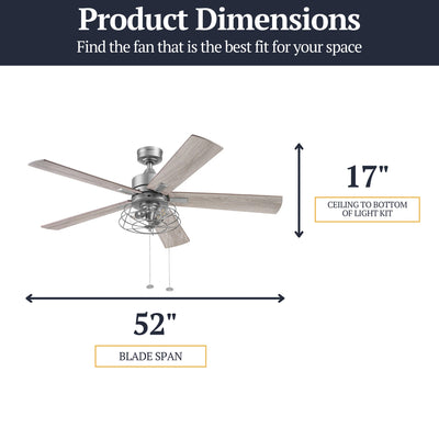 Prominence Home 52" Industrial Ceiling Fa, LED Light Pull Chain Marshall, Pewter - VMInnovations